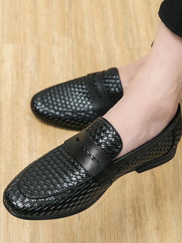 Men's Business Formal Braid Design Slip-on Loafers, Fashionable Round Toe Flat Shoes for Work Office, Male All-match Commuter Shoes for Daily Wear