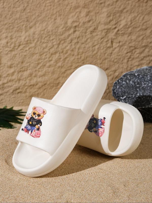 Men's Cartoon Bear Pattern Slides, Casual Soft Comfortable Home Slippers, Summer Beach Slide Slippers, Fashion Slippers for Indoor & Outdoor Wear