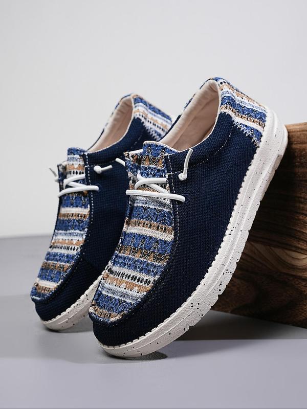 Men's 1 Pair Geometric Pattern Canvas Slip-on Shoes, Casual Comfortable Non-slip Flat Shoes, Fashionable Shoes for Daily Wear