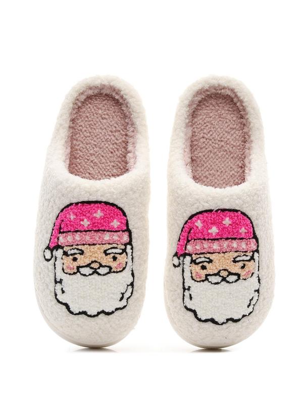 Women's Cute Cartoon Santa Claus Design Plush Slippers, Casual Soft Comfortable Home Slippers, Warm Slippers for Indoor & Outdoor Use for All Seasons