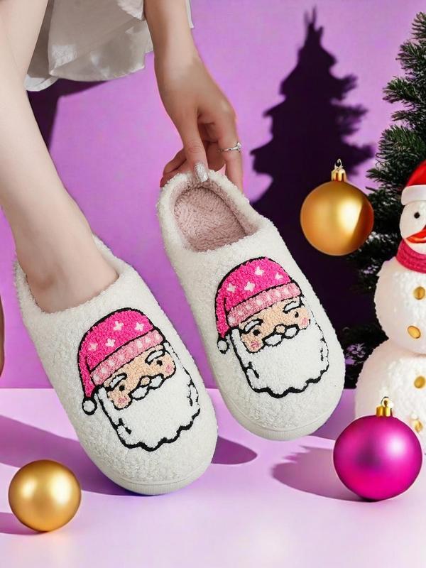 Women's Cute Cartoon Santa Claus Design Plush Slippers, Casual Soft Comfortable Home Slippers, Warm Slippers for Indoor & Outdoor Use for All Seasons