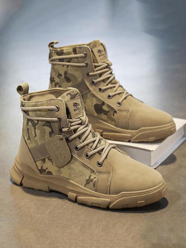 Men's Fashionable Camo Pattern Lace Up Boots, Casual Comfortable Breathable Ankle Boots for Outdoor Activities, Male All-match Trend Shoes for Daily Wear