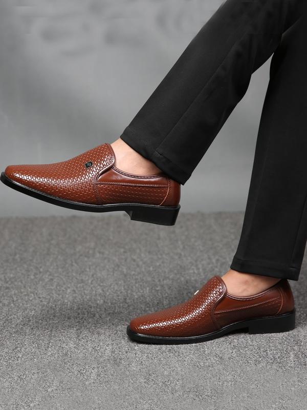 Men's Business Textured Design Slip on Dress Shoes, Fashionable Pointed Toe Loafer Shoes for Work Office, Male All-match Commuter Shoes for Daily Wear