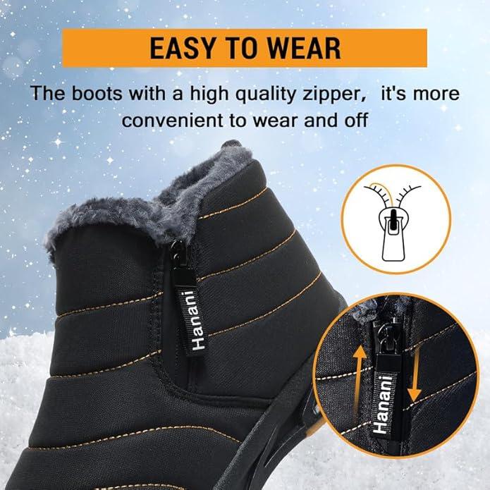 Men Zipper Fur Lined Warm Ankle Boots Mens Snow Boots Waterproof Winter Boots