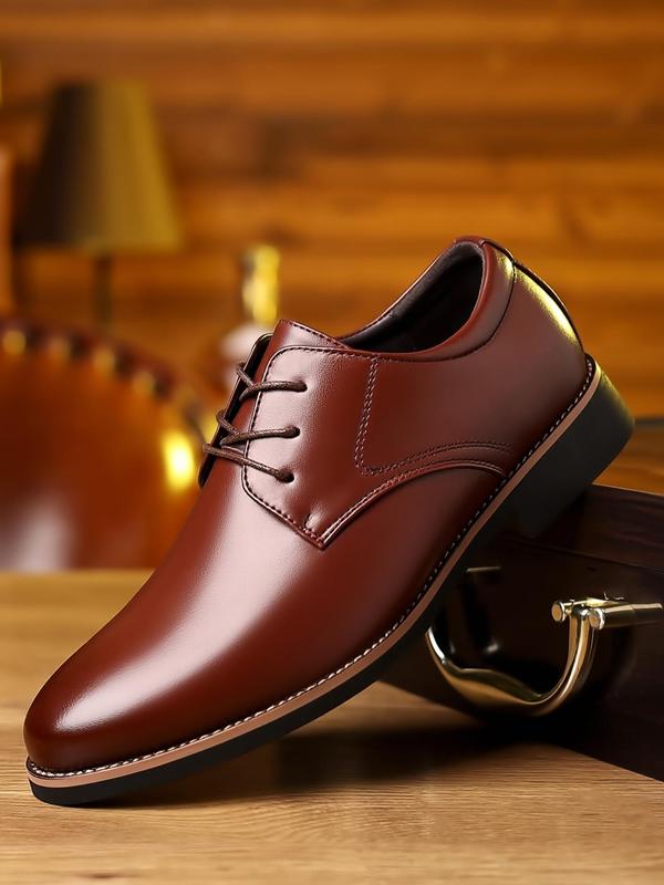 Men's Business Solid Color Lace Up Dress Shoes, Classic Formal Shoes For Work Office, Business Shoes For Workplace