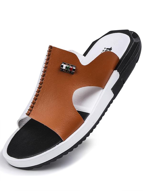 Men's Colorblock Hollow Out Design Slippers, Casual Lightweight Comfort Patched Design Wide Band Slippers for Boys, Summer 2024 Outdoor Beach Slide Sandals for Men, Footwear & Walking Summer Shoes