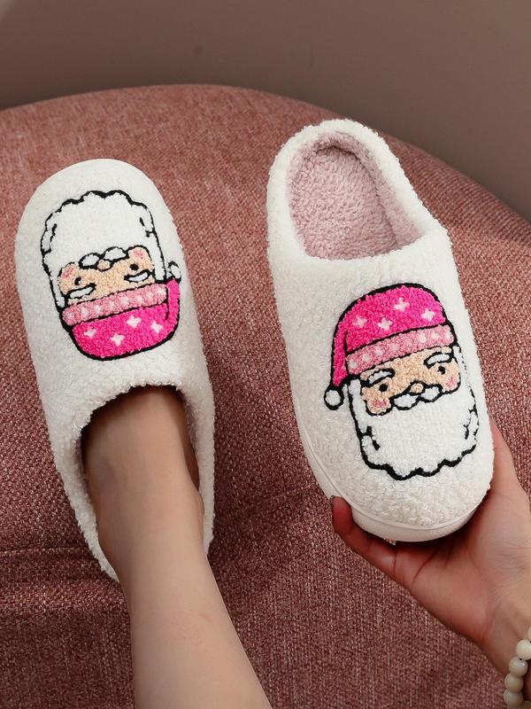 Women's Cute Cartoon Santa Claus Design Plush Slippers, Casual Soft Comfortable Home Slippers, Warm Slippers for Indoor & Outdoor Use for All Seasons