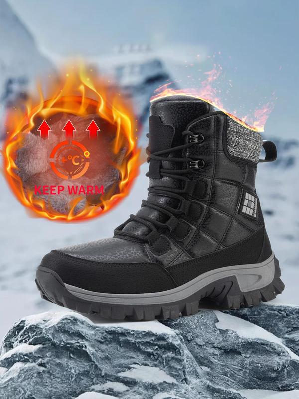 Men's Colorblock Lace Up Snow Boots, Sporty Thermal Lined Snow Boots for Outdoor Activities, Male All-match Outdoor Sports Footwear for Fall & Winter