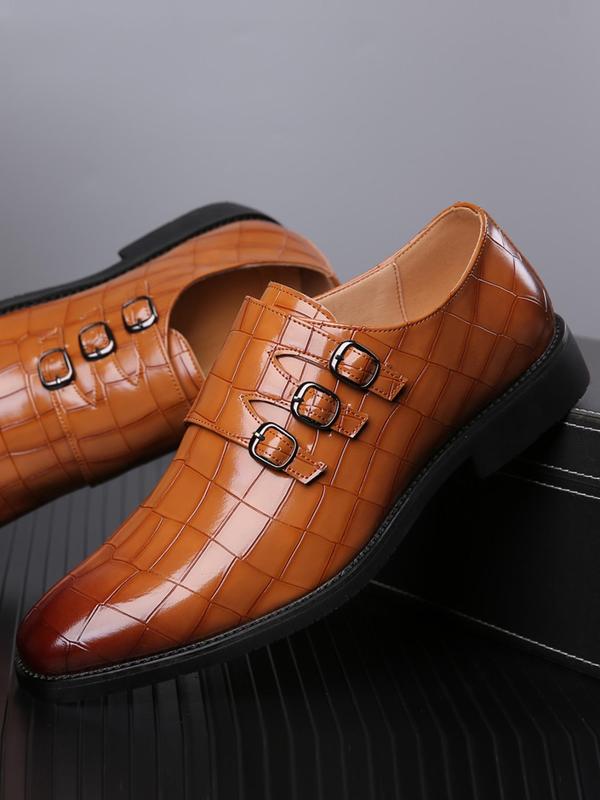 Men's Minimalist Elegant Plain Pointed Toe Slip on Dress Shoes, Business Style Buckle Design Dress Shoes, Summer Comfort Footwear