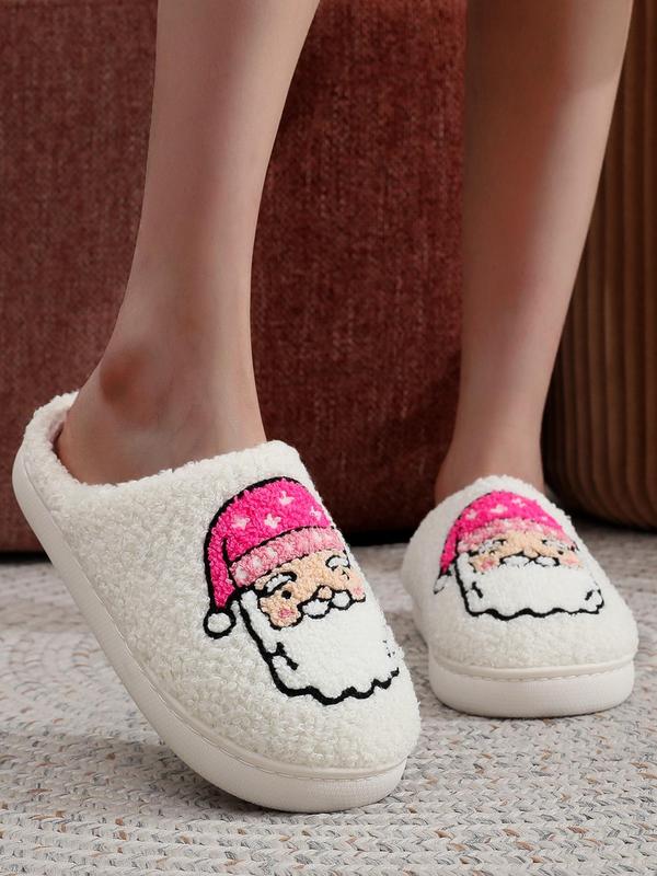 Women's Cute Cartoon Santa Claus Design Plush Slippers, Casual Soft Comfortable Home Slippers, Warm Slippers for Indoor & Outdoor Use for All Seasons