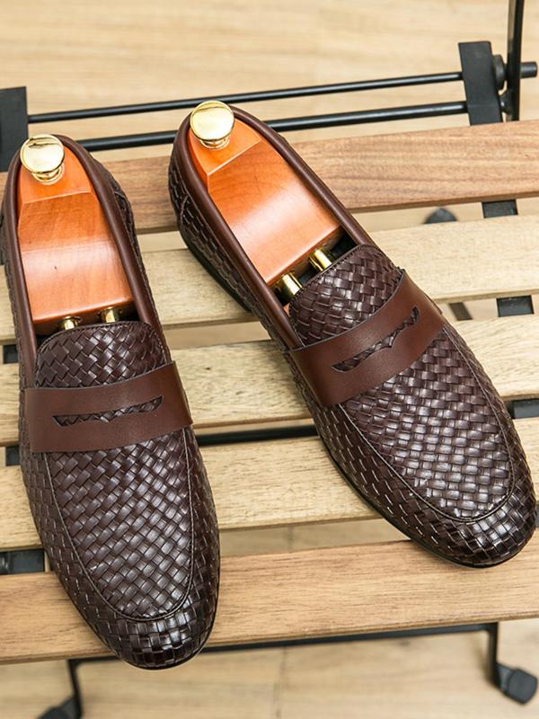 Men's Business Formal Braid Design Slip-on Loafers, Fashionable Round Toe Flat Shoes for Work Office, Male All-match Commuter Shoes for Daily Wear