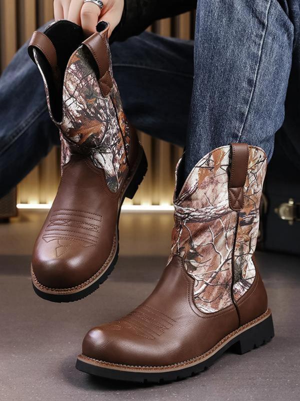 Men's Fashionable Colorblock Cowboy Boots, Casual Comfortable Western Boots for Daily Wear, Fashion Shoes for Party, Daily Clothing Decor for Men