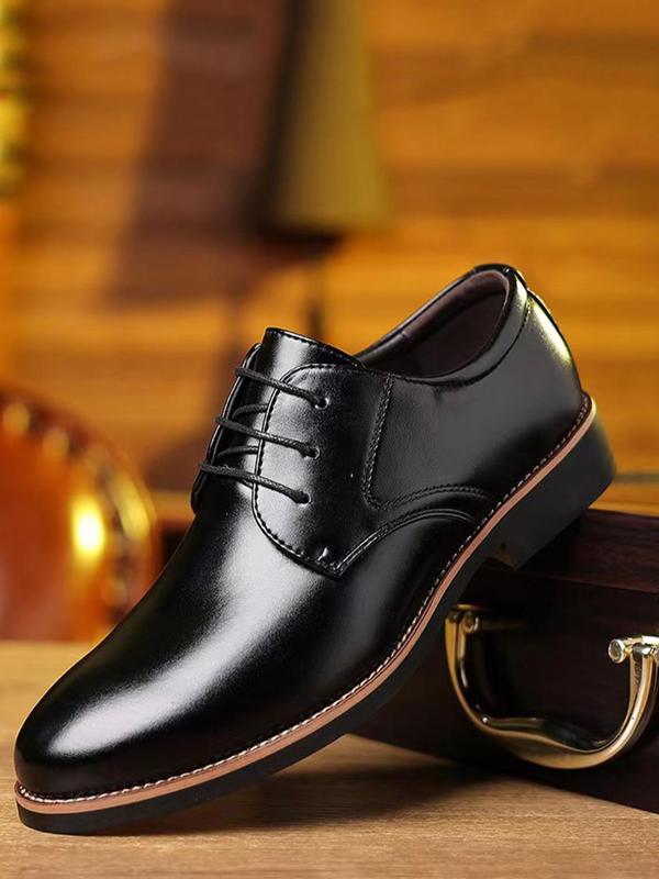 Men's Business Solid Color Lace Up Dress Shoes, Classic Formal Shoes For Work Office, Business Shoes For Workplace