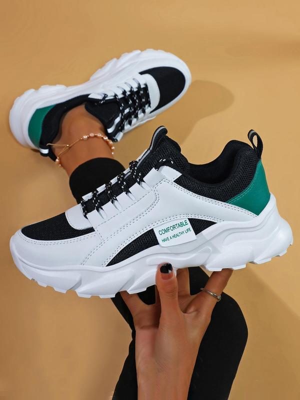 Women's Fashionable Colorblock Patchwork Design Lace Up Low Top Sneakers, Casual Comfortable Breathable Sports Shoes for Daily Wear