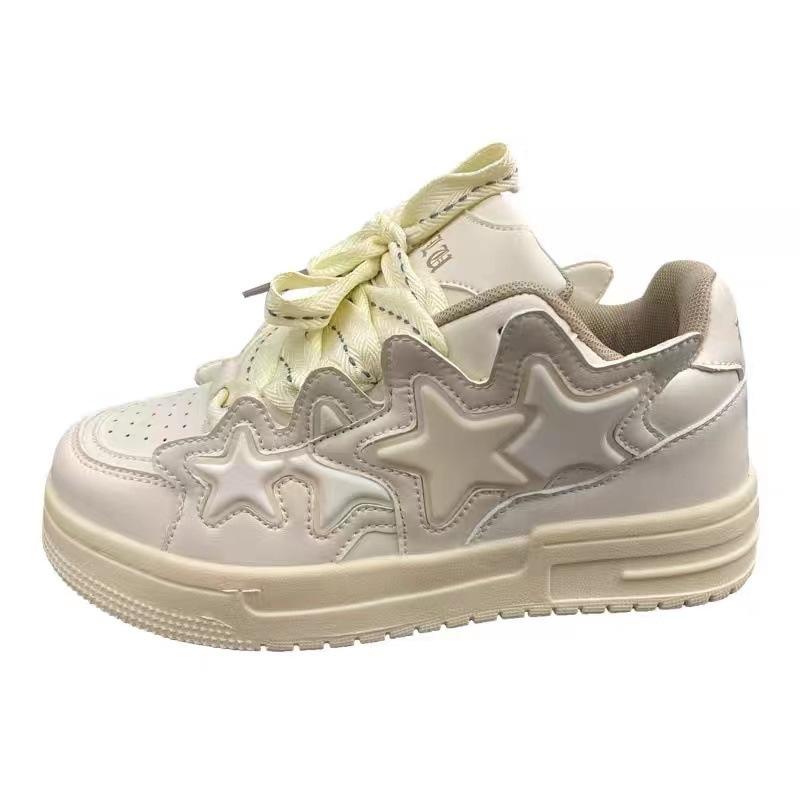 Trendy Star Pattern Sneakers Niche Low-Top Height Increasing Couple Casual Shoes Cream Bread Shoes Versatile College