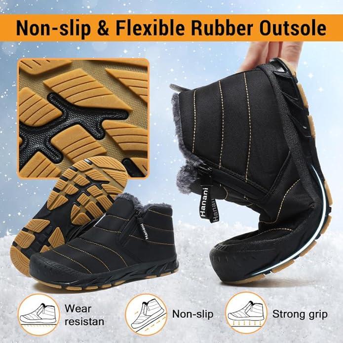 Men Zipper Fur Lined Warm Ankle Boots Mens Snow Boots Waterproof Winter Boots