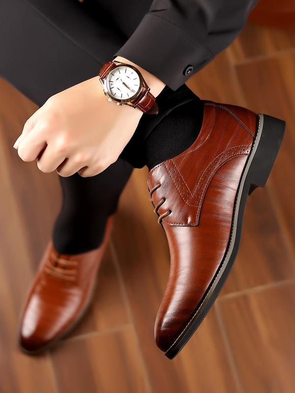 Men's Fashion Casual Plain Pointed Toe Dress Shoes, Classic Business Lace up Low Heel Dress Shoes for All Seasons, Graduation Gifts, Holiday Gifts, Birthday Gifts for Teenage Boys or Family