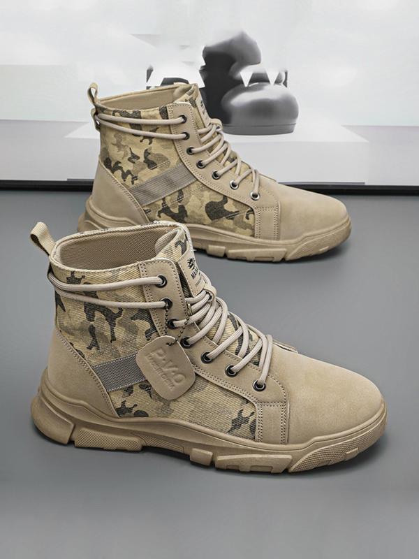 Men's Fashionable Camo Pattern Lace Up Boots, Casual Comfortable Breathable Ankle Boots for Outdoor Activities, Male All-match Trend Shoes for Daily Wear