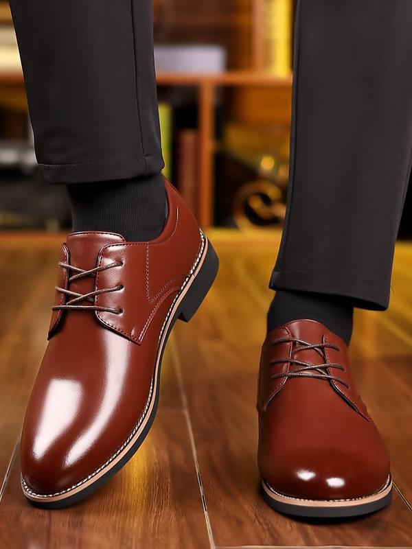 Men's Business Solid Color Lace Up Dress Shoes, Classic Formal Shoes For Work Office, Business Shoes For Workplace