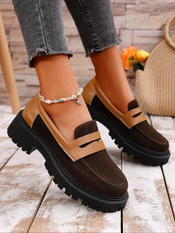 Women's Fashionable Colorblock Patchwork Design Loafers, Casual Comfortable Breathable Non-slip Loafers, All-match Commuter Shoes for Work & Daily Wear