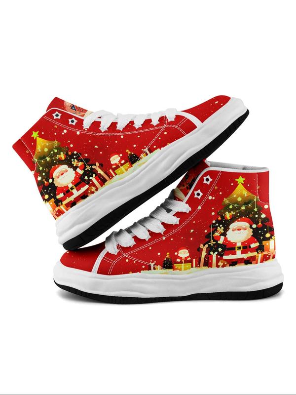 Men's Christmas Print High Top Sneakers, Casual Comfortable Soft Bottom Skateboard Shoes, Fashionable Sports Shoes for Daily Wear