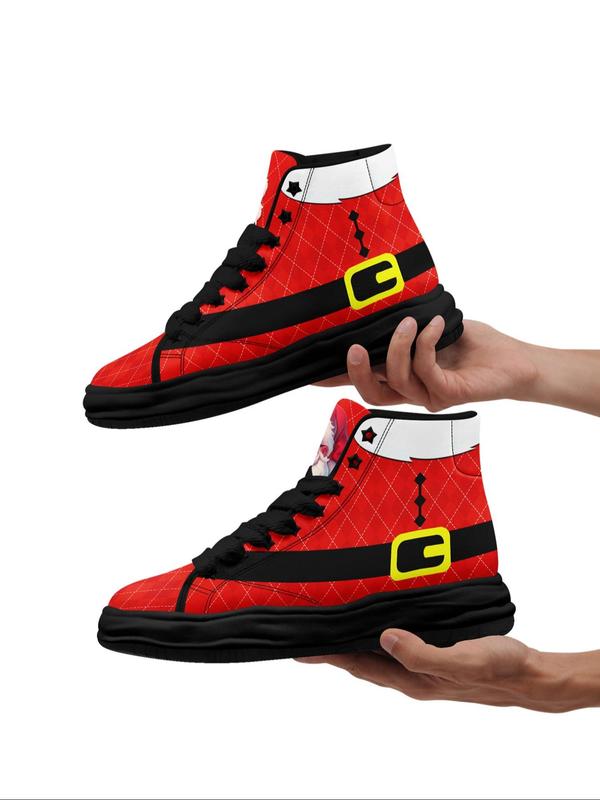 Men's Christmas Print High Top Sneakers, Casual Comfortable Soft Bottom Skateboard Shoes, Fashionable Sports Shoes for Daily Wear