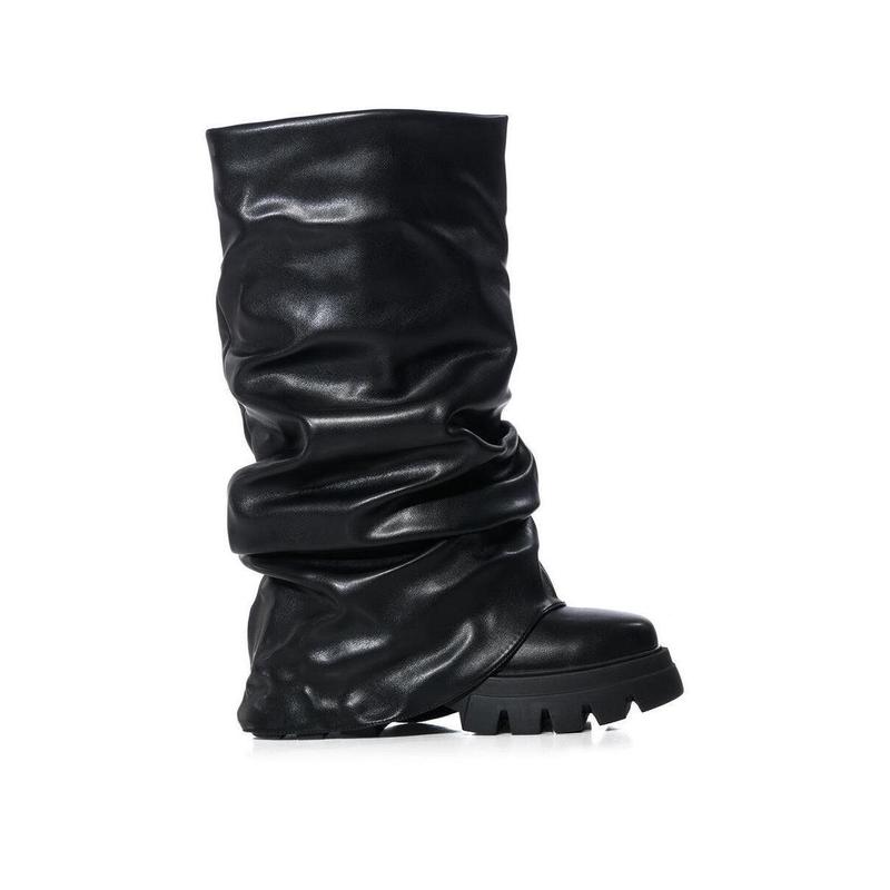 AZALEA WANG MATE BLACK RUCHED BOOT moto boots