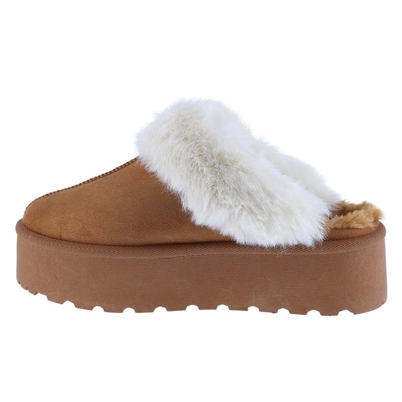 BELOVELY Cozy Fall Slippers for Women  | Women's Faux Fur Slip-On Platform Winter Mules | Fluffy Suede Comfort Slip-On Shoes Women's Fluffy snow boot[snowboosts-13] Girl Walking Shoes Footwear Flipflop Slide Soft Women's Fluffy casual warm indoor comfort