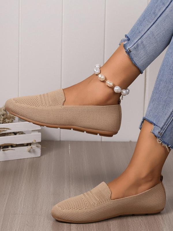 Women's Simple Solid Color Flat Shoes, Casual Comfortable Breathable Slip One Thin Shoes, Female Basic Textile Round Toe Shoes For Daily Wear