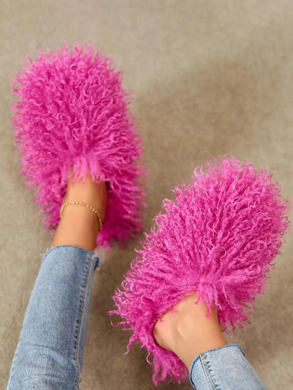 Women's Solid Color Fluffy Plush Slippers, Casual Soft Comfortable Home Slippers, Warm Slippers for Indoor & Outdoor Use for Fall & Winter