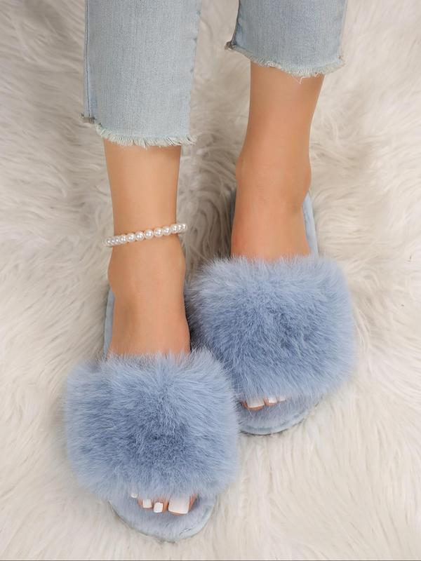 Women's Fashionable Solid Fluffy Slippers, Casual Soft Comfortable Home Slippers for All Season, Silent Anti-slip House Slippers for Women & Girls