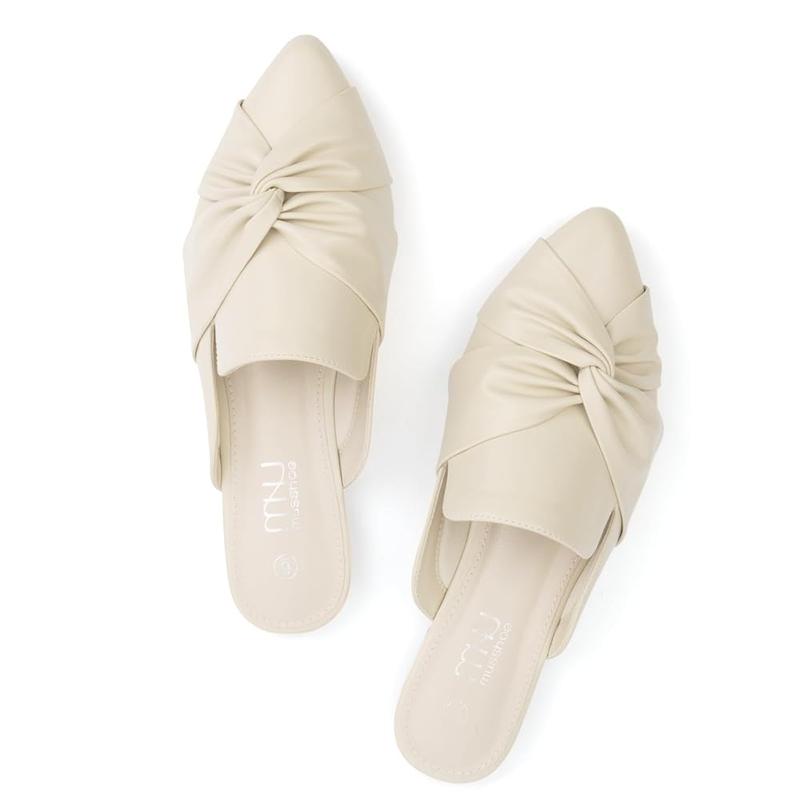 MUSSHOE Mules for Women Flats Comfortable Women Mules Backless Loafers with Knot mules beige  mule