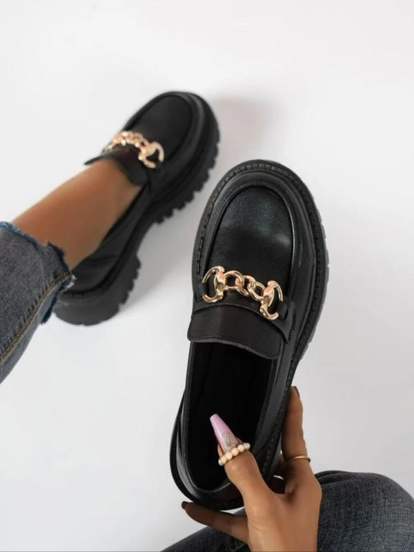 Women's Fashionable Chain Decorated Loafers, Casual Comfortable Platform Shoes for Daily Wear, Female All-match Round Toe Shoes for Daily Wear