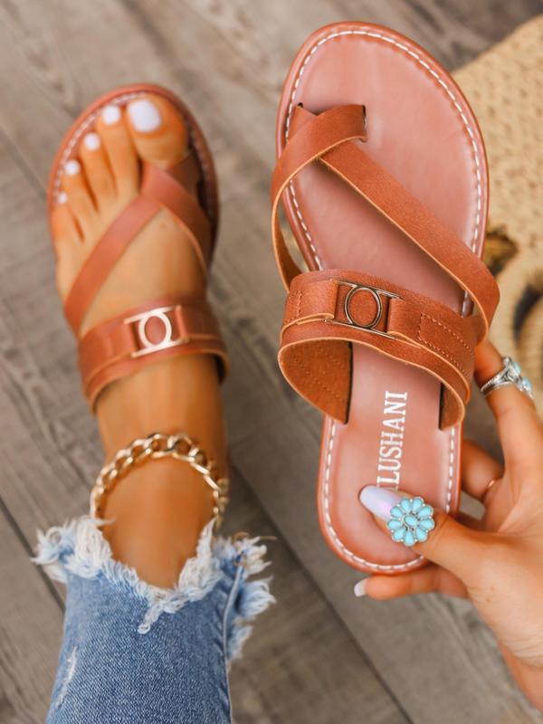 Women's Hollow Out Design Flat Sandals, Casual Outdoor Beach Sandals, Boho Style Flat Sandals for Summer