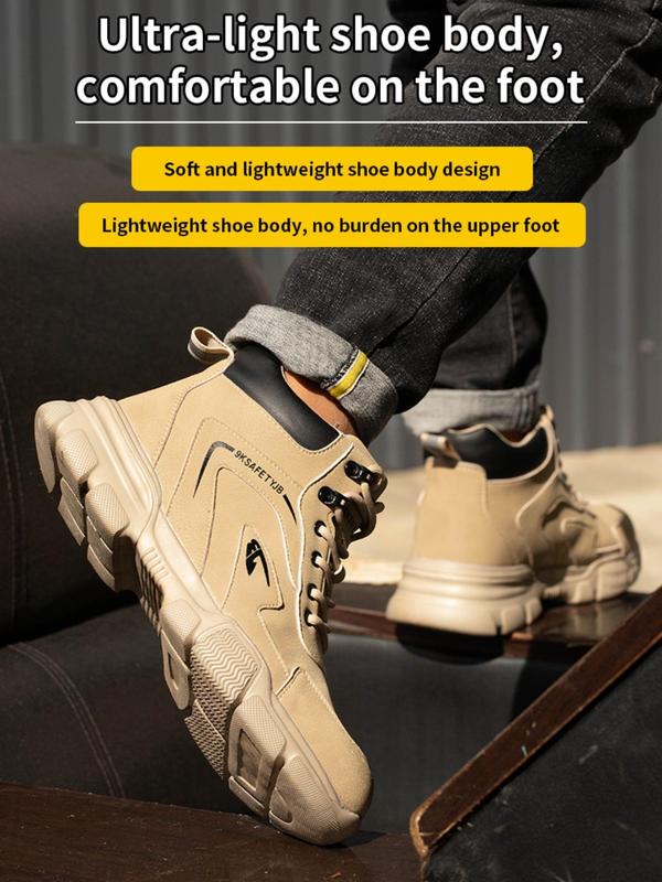 Men's Anti-smash & Anti-puncture Waterproof Work Shoes, Casual Comfortable Breathable Mid Top Safety Shoes, Fashionable Anti-slip Shoes for Daily Wear