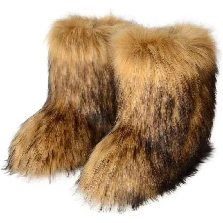 Women's Faux Fur Boots - Furry Footwear resistant warm