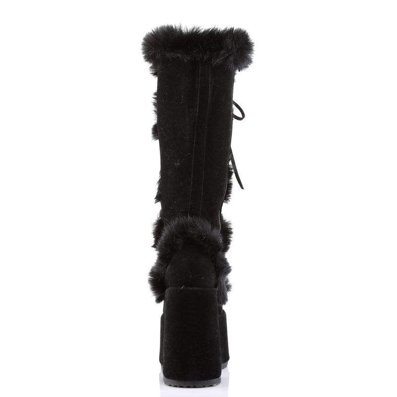 Demonia Camel-311 Black Vegan Suede Knee-high Boots