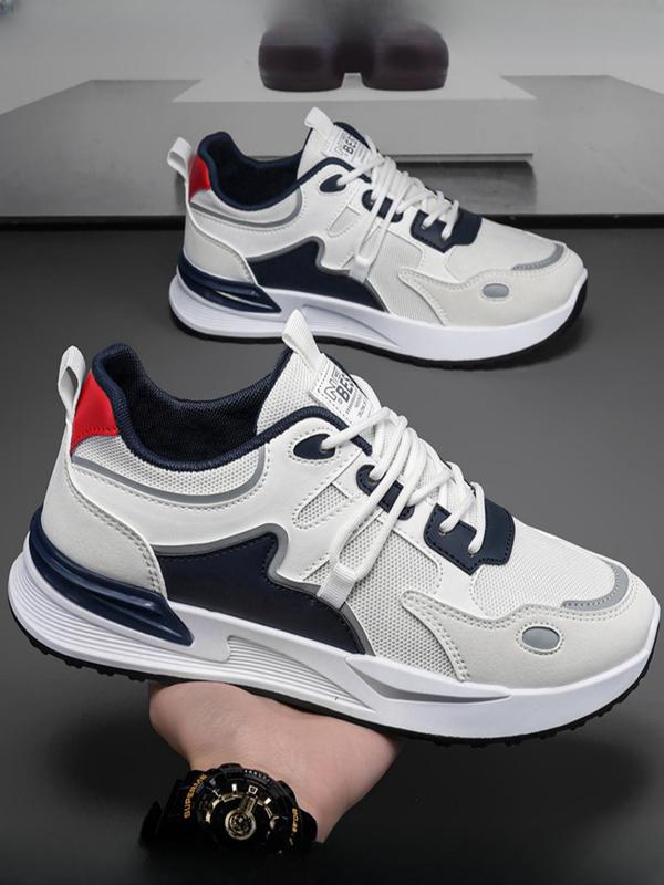 Men's Colorblock Lace Up Running Shoes, Casual Breathable Comfortable Sports Shoes for Back To School, Gym Shoes, Male All-match Round Toe Walking Shoes for Daily Wear