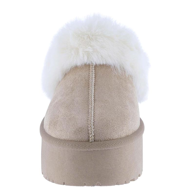 BELOVELY Cozy Fall Slippers for Women  | Women's Faux Fur Slip-On Platform Winter Mules | Fluffy Suede Comfort Slip-On Shoes Women's Fluffy snow boot[snowboosts-13] Girl Walking Shoes Footwear Flipflop Slide Soft Women's Fluffy casual warm indoor comfort