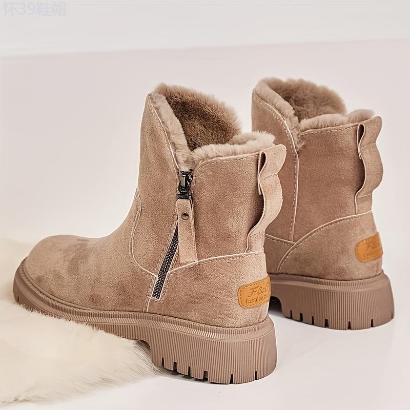 Cozy Plush Lined Short Boots for Women - Soft, Comfortable, and Warm Winter Ankle Boots with Fashion Side Zipper and Cushioned Insoles for Daily Wear Girl Walking Shoes Footwear Rubber Platform casual beige