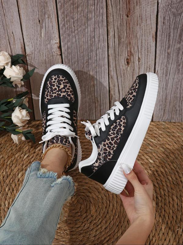 Women's Fashion Leopard Print Lace Up Low Top Sneakers, Casual Comfortable Sports Shoes for Daily Wear, Female Designer All-match Round Toe Shoes for Daily Wear