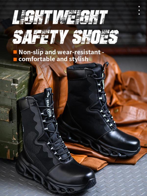 Men's Solid Color Lace Up Ankle Work Boots, Casual Outdoor Anti-slip and Wear-resistant & Dust-proof with Tongue Safety Boots for Men, Fashion All-match Boots for Daily Work Wear