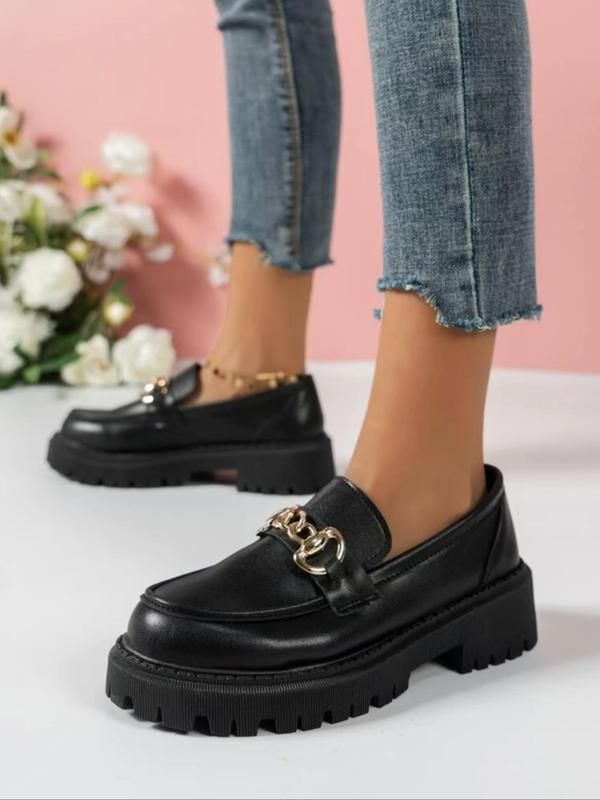 Women's Fashionable Chain Decorated Loafers, Casual Comfortable Platform Shoes for Daily Wear, Female All-match Round Toe Shoes for Daily Wear