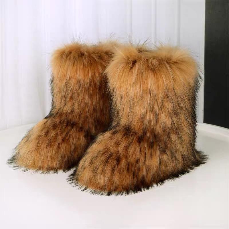 Women's Faux Fur Boots - Furry Footwear resistant warm