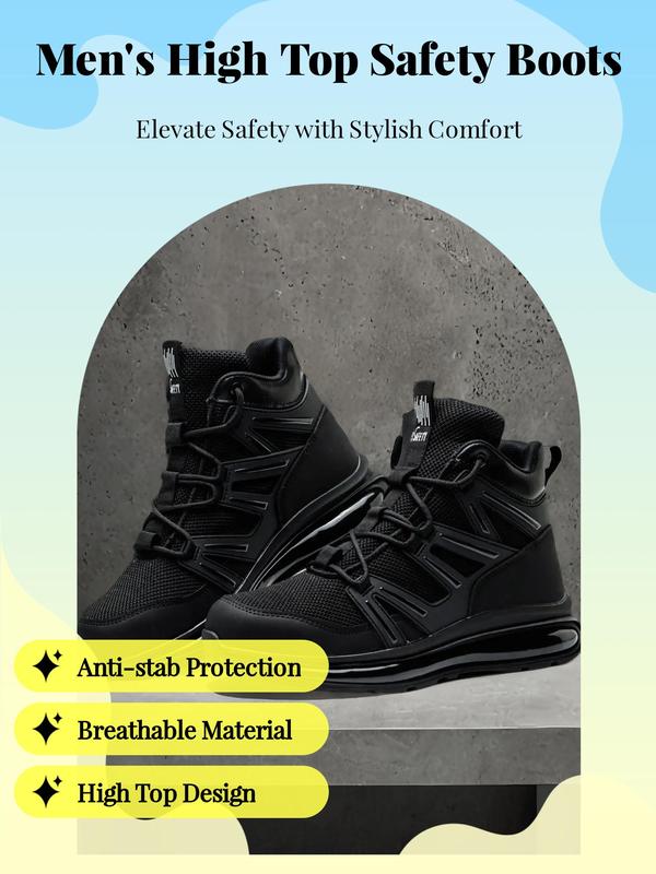 Men's Casual Lace Up High Top Safety Boots, Fashionable Breathable Comfortable Anti-stab Work Shoes for Daily Wear, Male All-match Round Toe Shoes for Daily Wear Work Boots