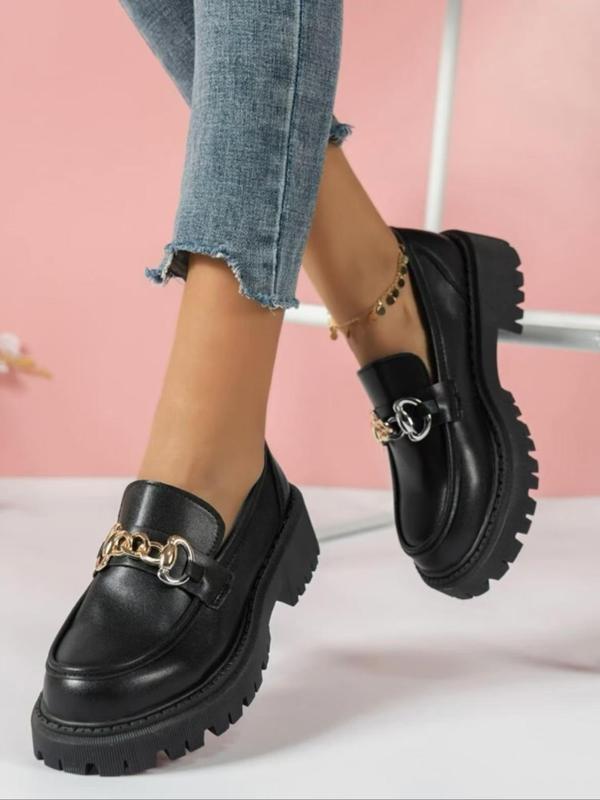 Women's Fashionable Chain Decorated Loafers, Casual Comfortable Platform Shoes for Daily Wear, Female All-match Round Toe Shoes for Daily Wear