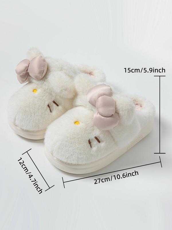 Women's Cute Cartoon Embroidery Bow Decor Plush Slippers, Casual Soft Comfortable Home Slippers, Thick Sole Warm Slippers for Indoor & Outdoor Use for Fall & Winter