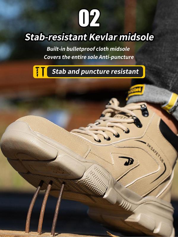 Men's Anti-smash & Anti-puncture Waterproof Work Shoes, Casual Comfortable Breathable Mid Top Safety Shoes, Fashionable Anti-slip Shoes for Daily Wear