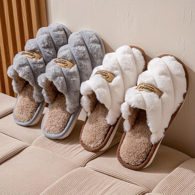 Warm Cozy Plaid Colorblock Slippers for Men & Women - Non-Slip Indoor Home Shoes with Soft Faux Rabbit Fur Lining