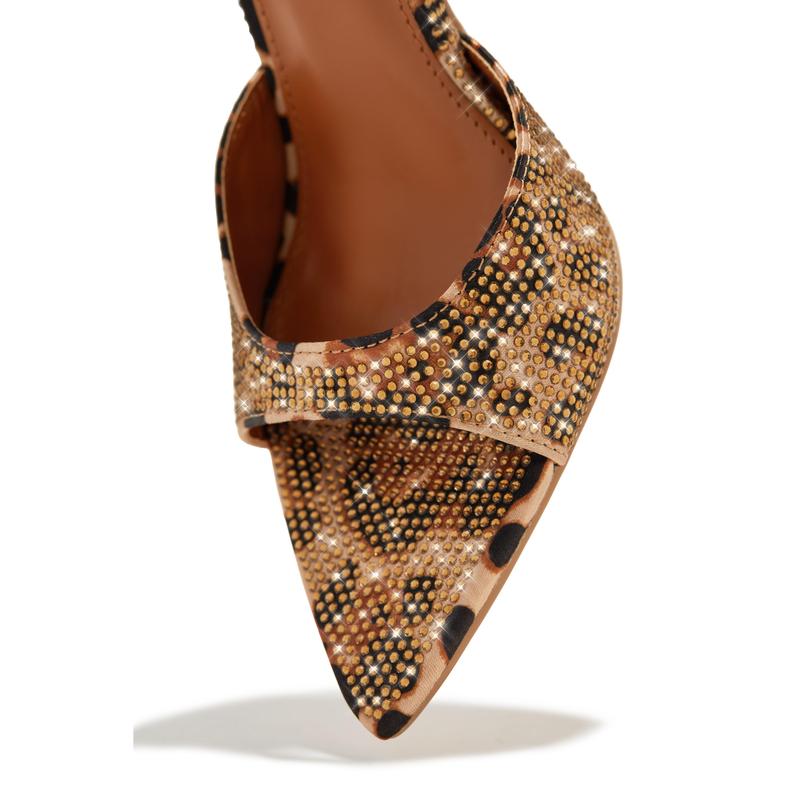 Amiah Embellished High Heel Mules - Leopard